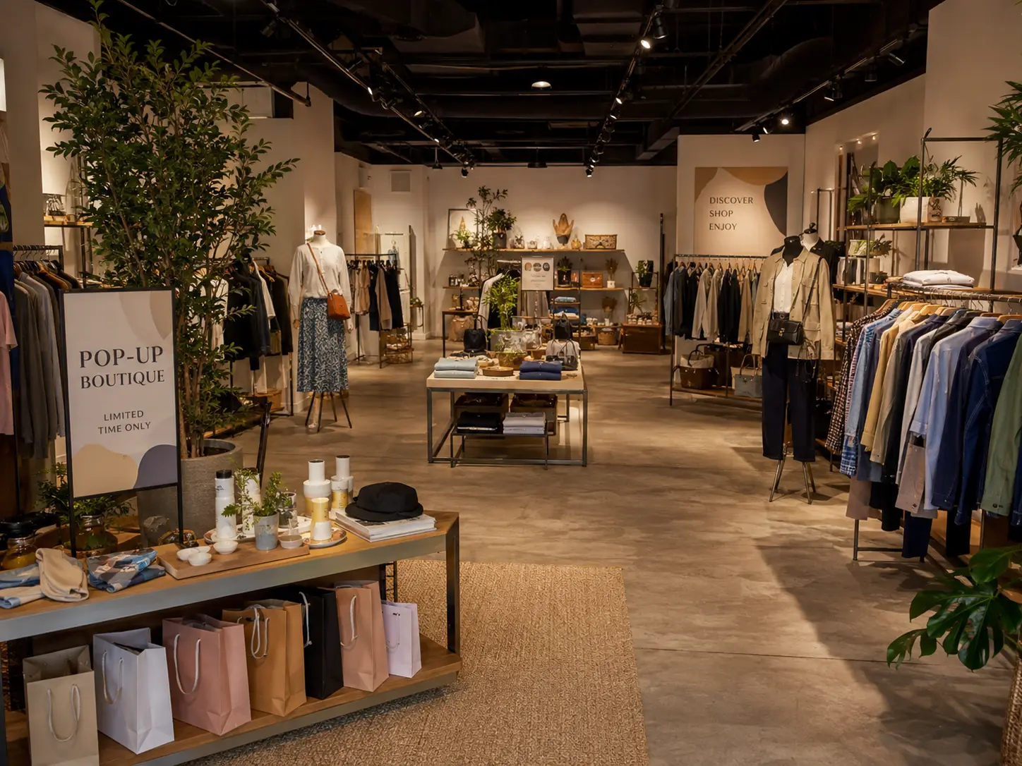 Boutique éphémère entièrement agencée et stockée, avant intervention de débarras